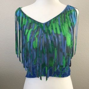 BEBE Fringe crop top
